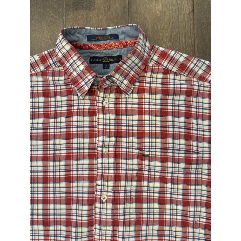 Vintage Tommy Hilfiger‎ Shirt Mens Red Plaid Size M 90s Button Down Long Sleeve